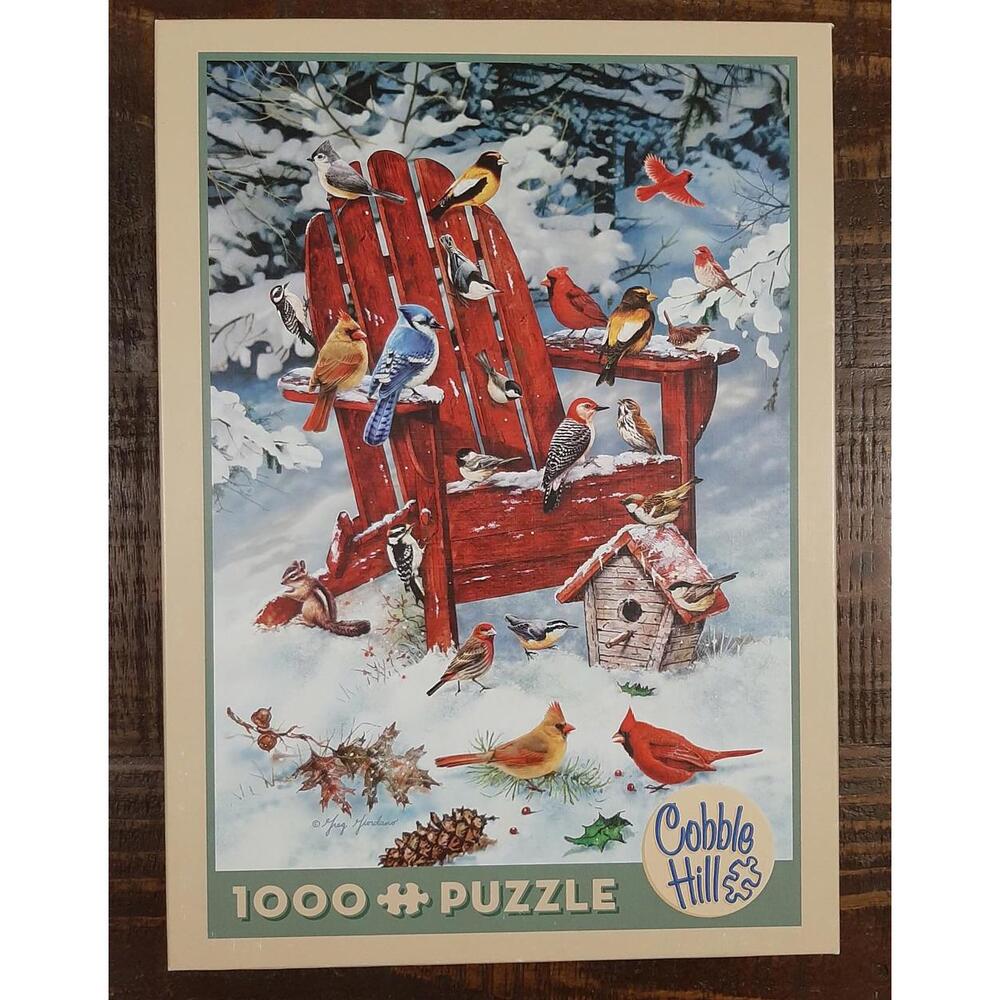 1000 Piece Cobble Hill Jigsaw Puzzle Adirondack Birds Winter Snow Like New
